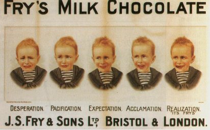 Fry's Chocolate Bar wrapper showing the five emotive faces