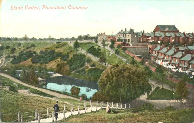 Postcard showing the "Slade
Valley" and pond. Photo: Clare Crawford.